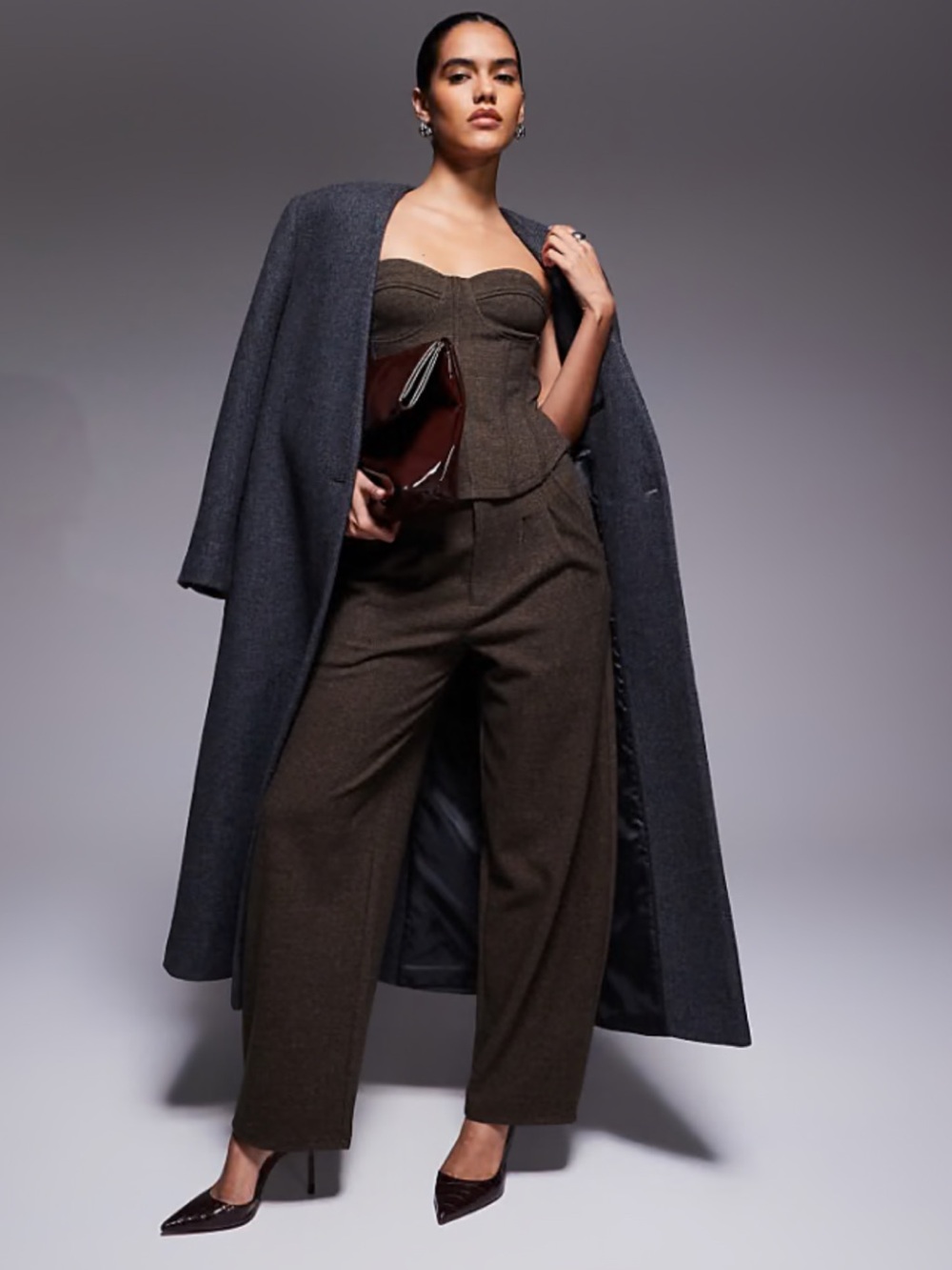 ASOS Dark Brown High-Waist Wide-Leg Trousers